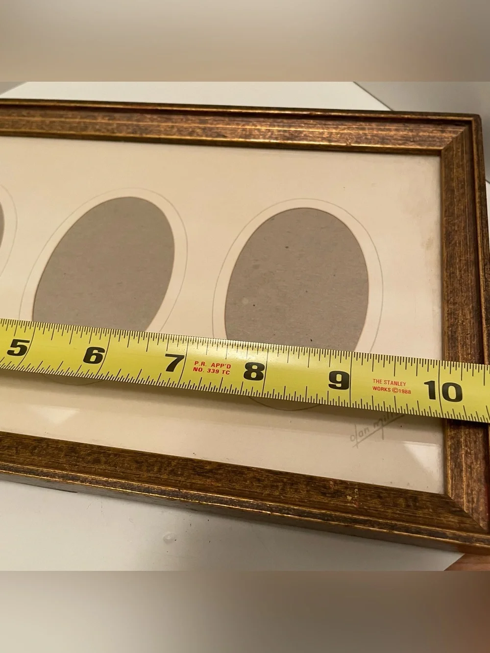 Vintage Olan Mills 3 Photo Frame Antiqued Gold Wood Holds 2.5”x3.5” Photos 70’s
